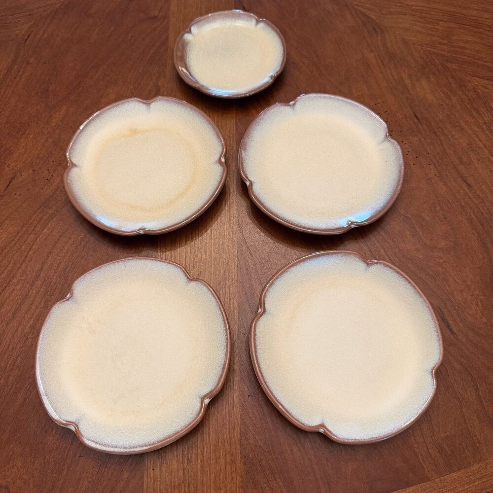 Vintage Frankoma Pottery Plainsman 5E Cream White Brown Plates Set Of 5